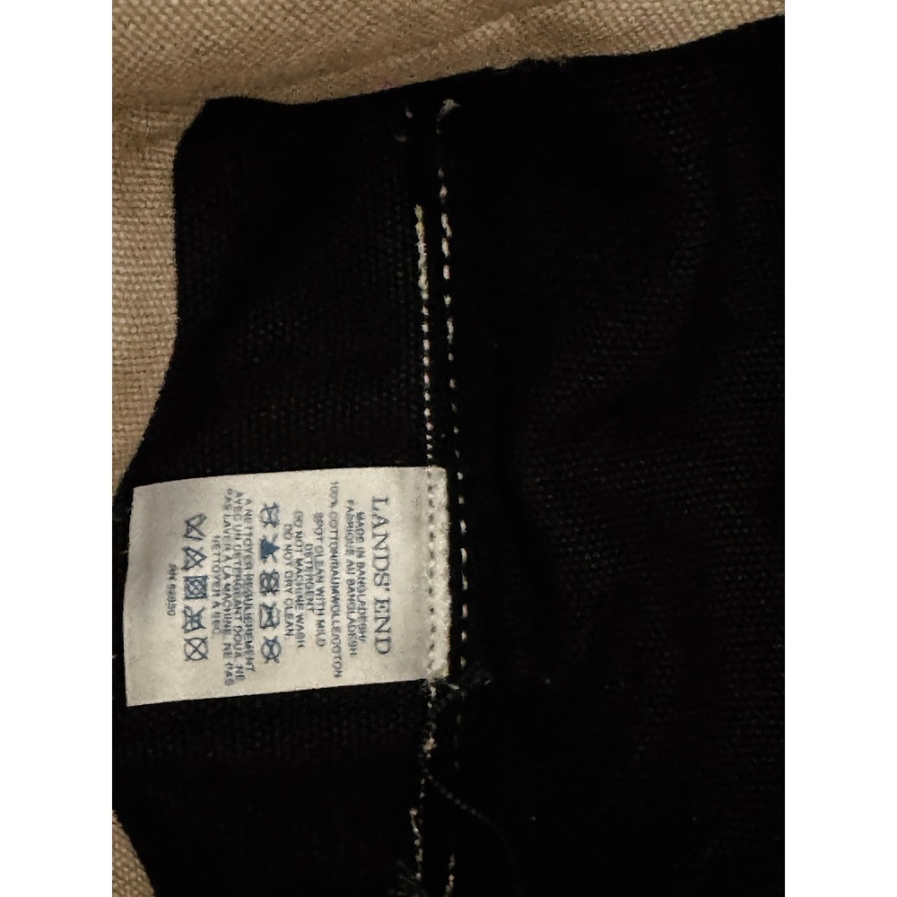 Lands' End Zip Top Boat Tote Canvas Black Natural Large Travel Work Beach Bag - Picture 12 of 15